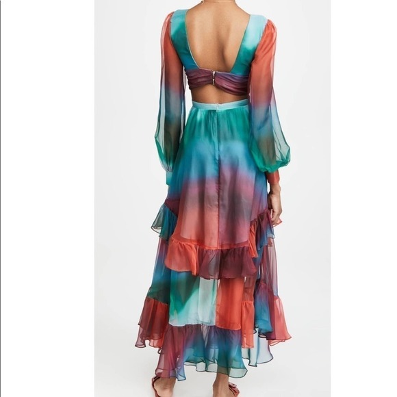 PATBO Sunset Cutout Maxi Dress Red blue green ruffle tiered 12 Rare - Picture 3 of 12